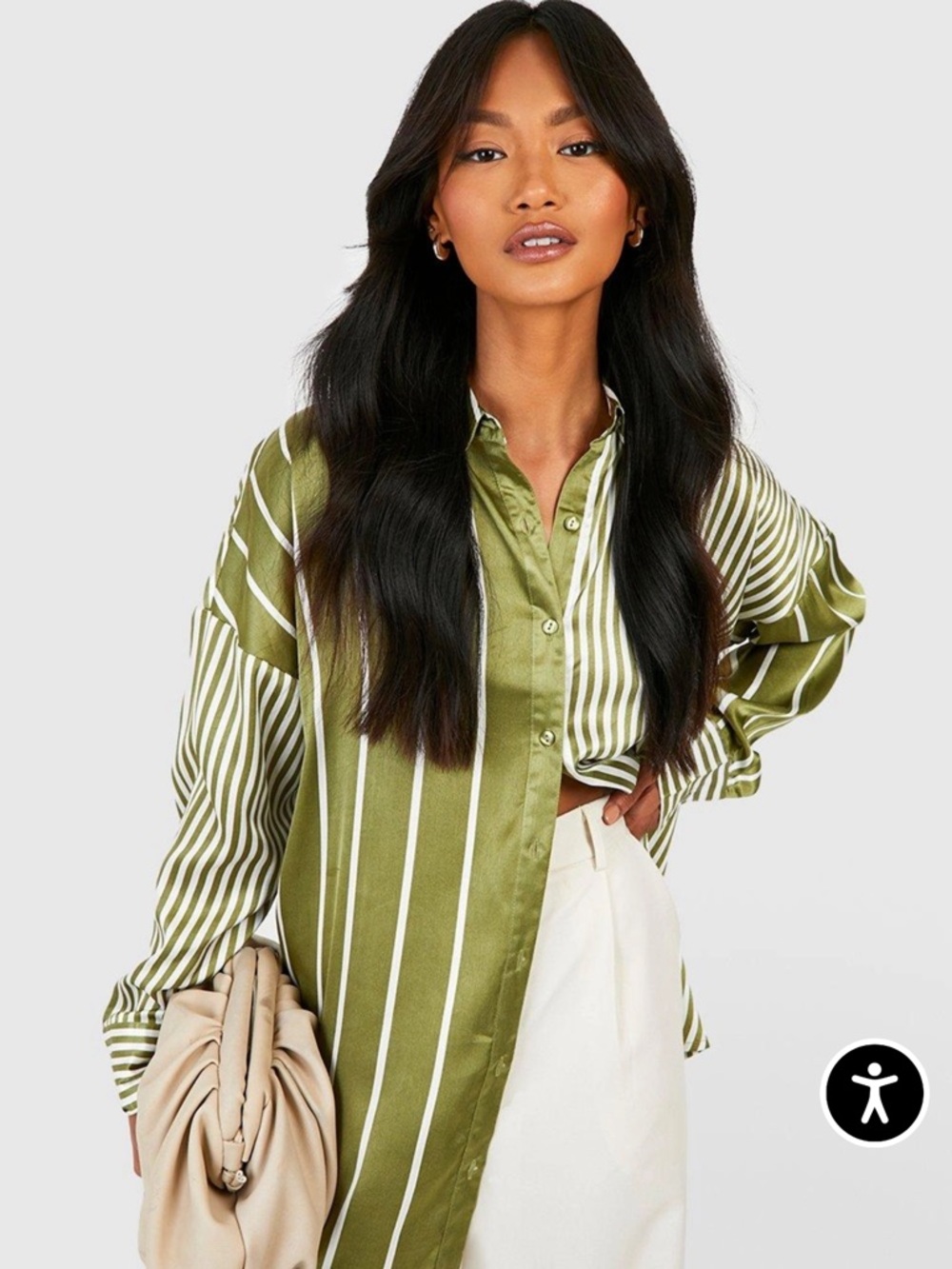 Boohoo Olive Striped Women's Blouse